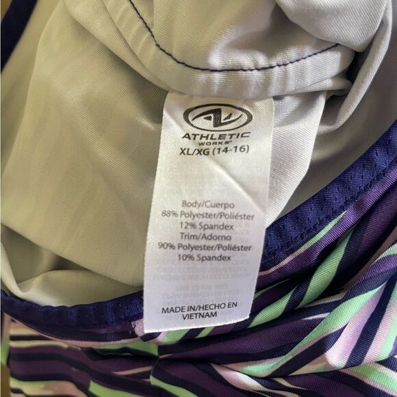 Athletic striped romper sleeveless top/shorts sz XL waist drawstring cross back - Picture 5 of 6